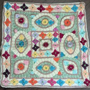 Vibrant Colors Embroidered Satin Pillow Cover - 15.5" Square - Pre Owned